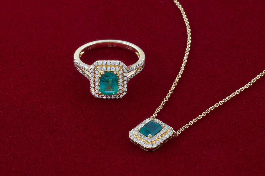 Image of gorgeous yellow gold & diamond ring and necklace