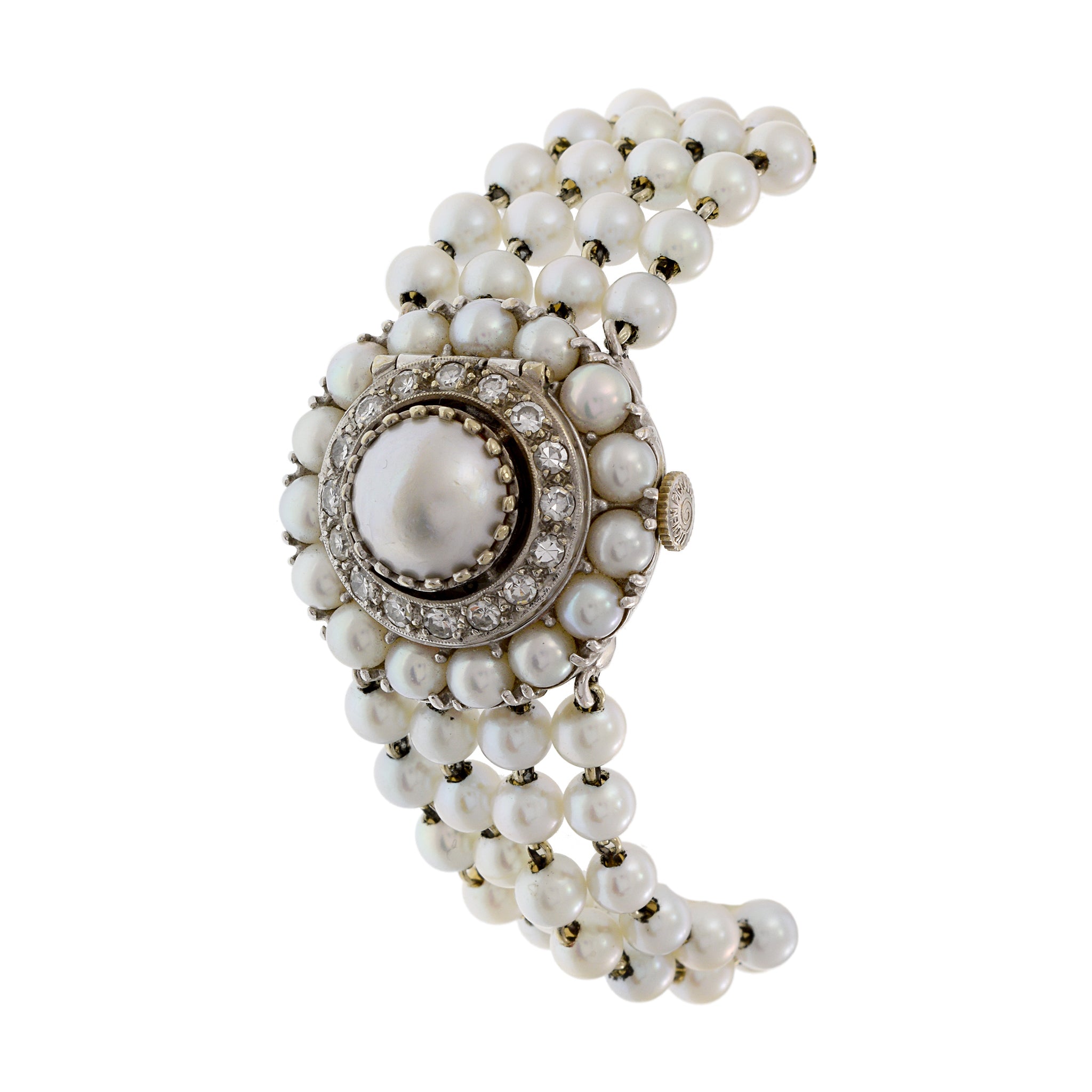 Lucien Piccard 14K White Gold Pearl and Diamond Cocktail Watch