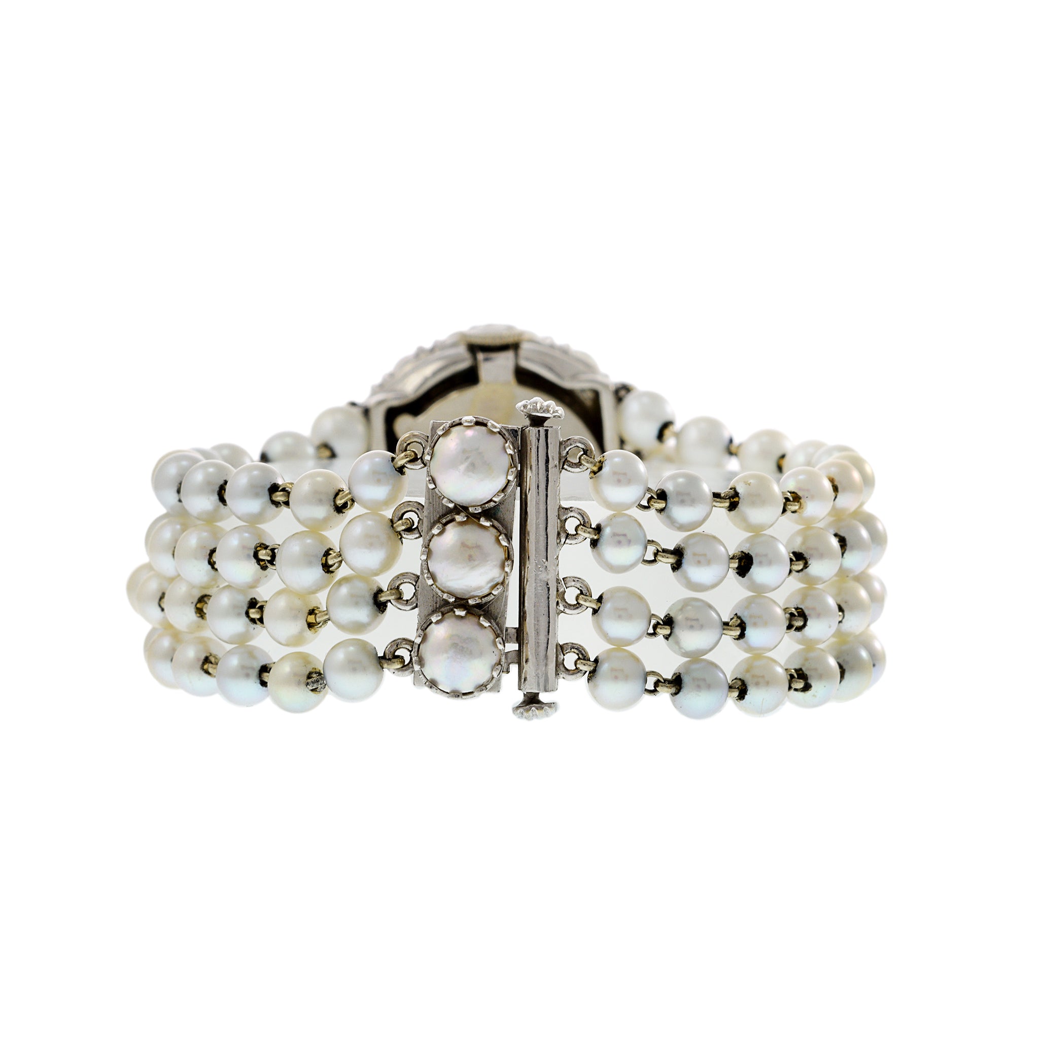 Lucien Piccard 14K White Gold Pearl and Diamond Cocktail Watch