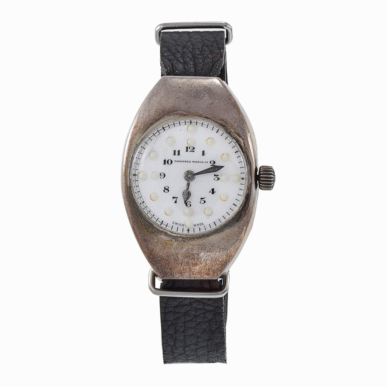 Antiques 1910 Tavannes Porcelain Dial Sterling Silver Watch