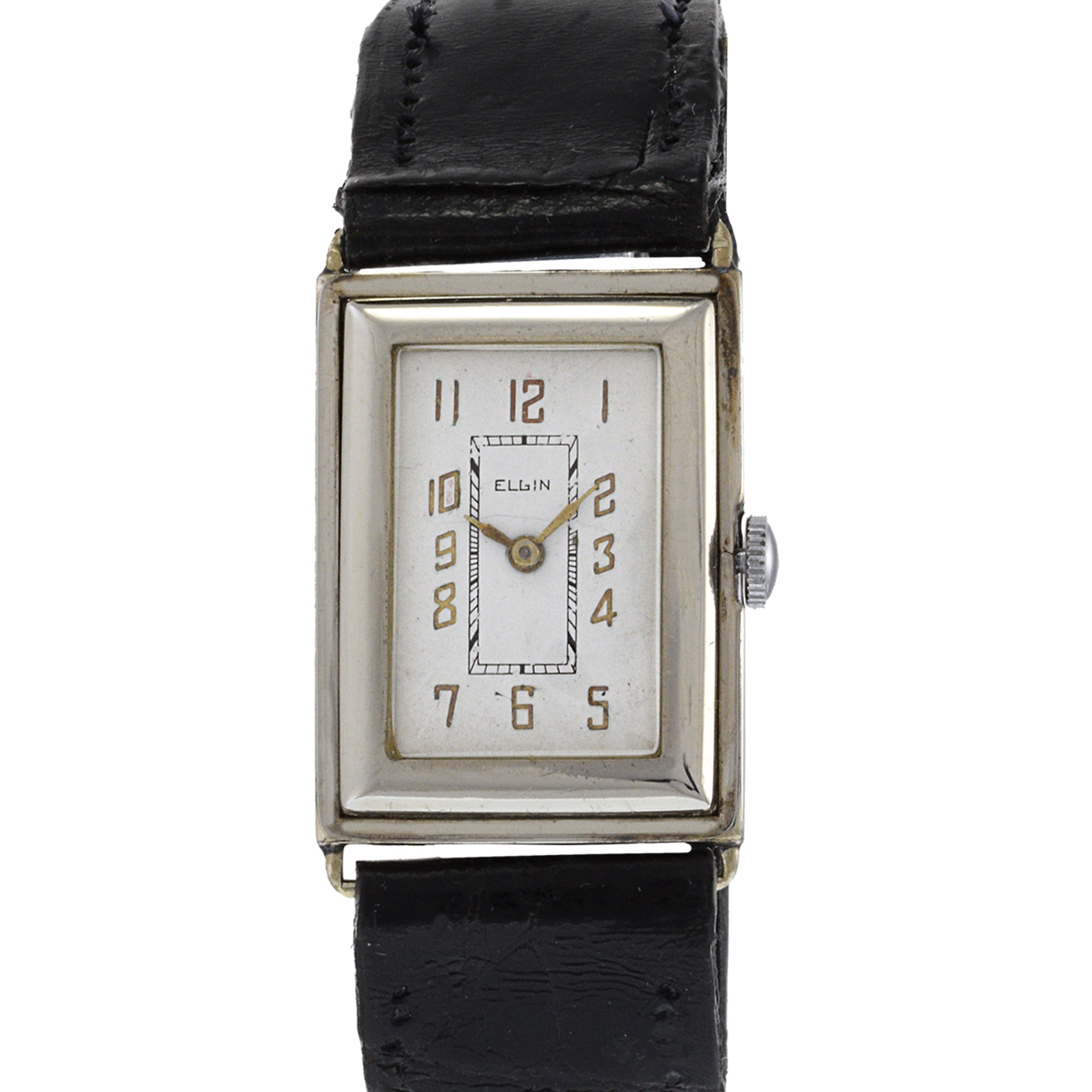 Ultra Rare Elgin 14K White Gold Filled Tank Watch Manual Wind