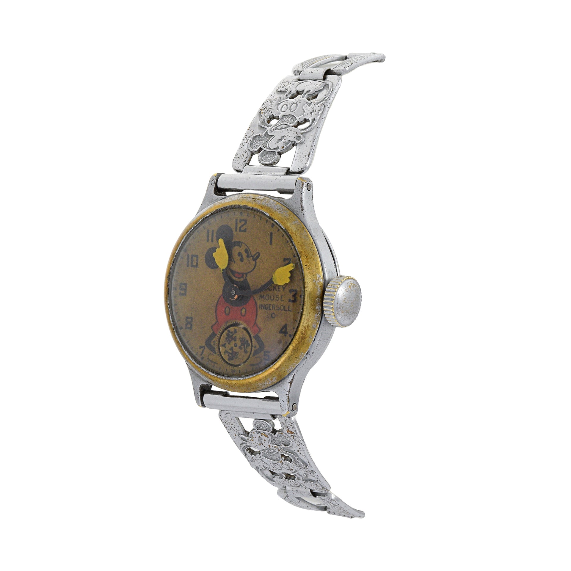 Extremely Rare 1930's Ingersoll Mickey Mouse Watch Two Tone Original Bracelet