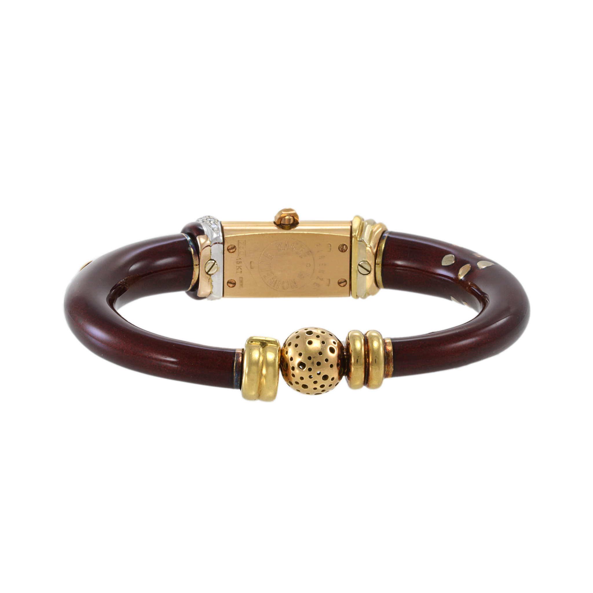 Vintage La Nouvelle Bangle 18KT Enamel and Diamond Watch