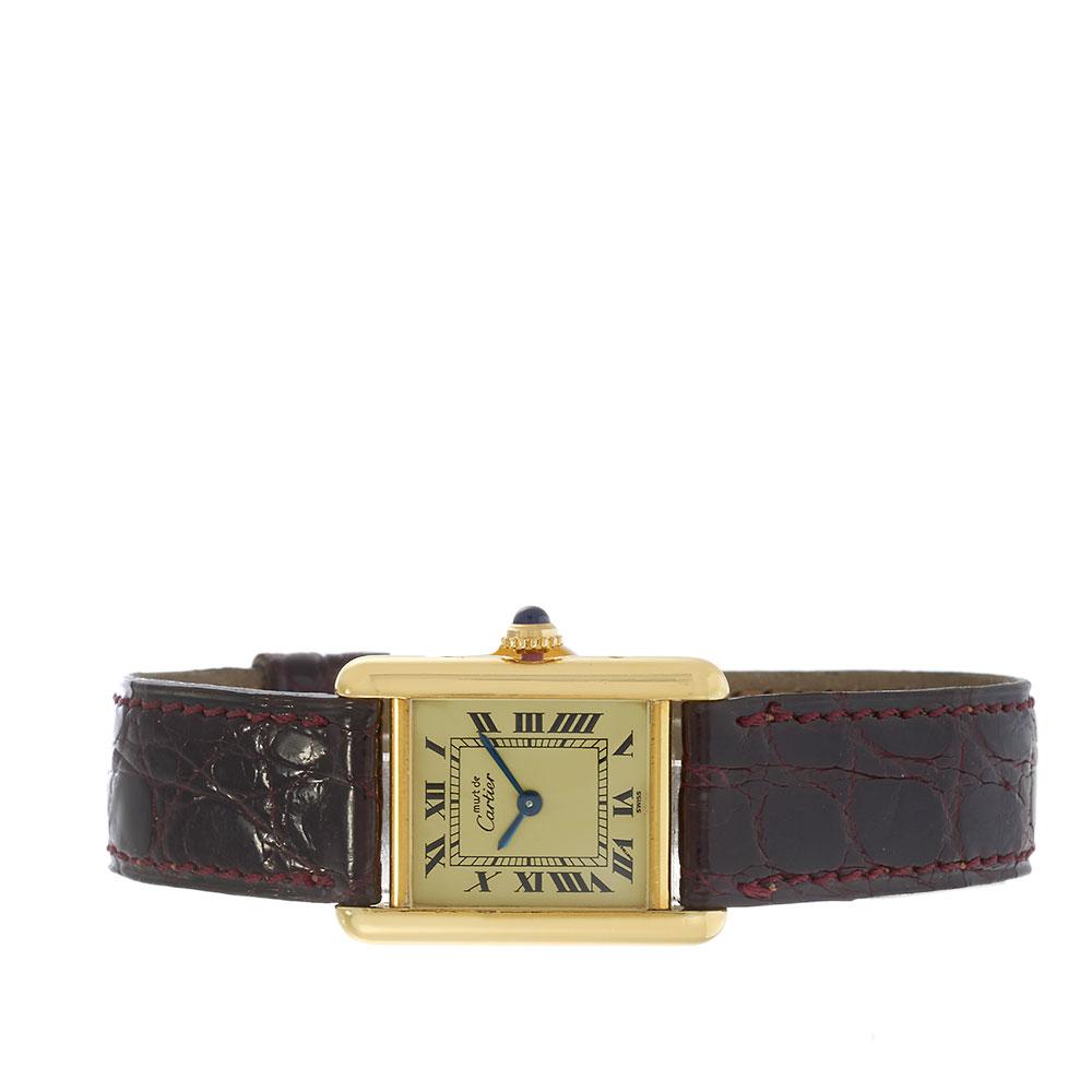 Vintage 1980s Must De Cartier Small Size Vermeil Quartz Watch