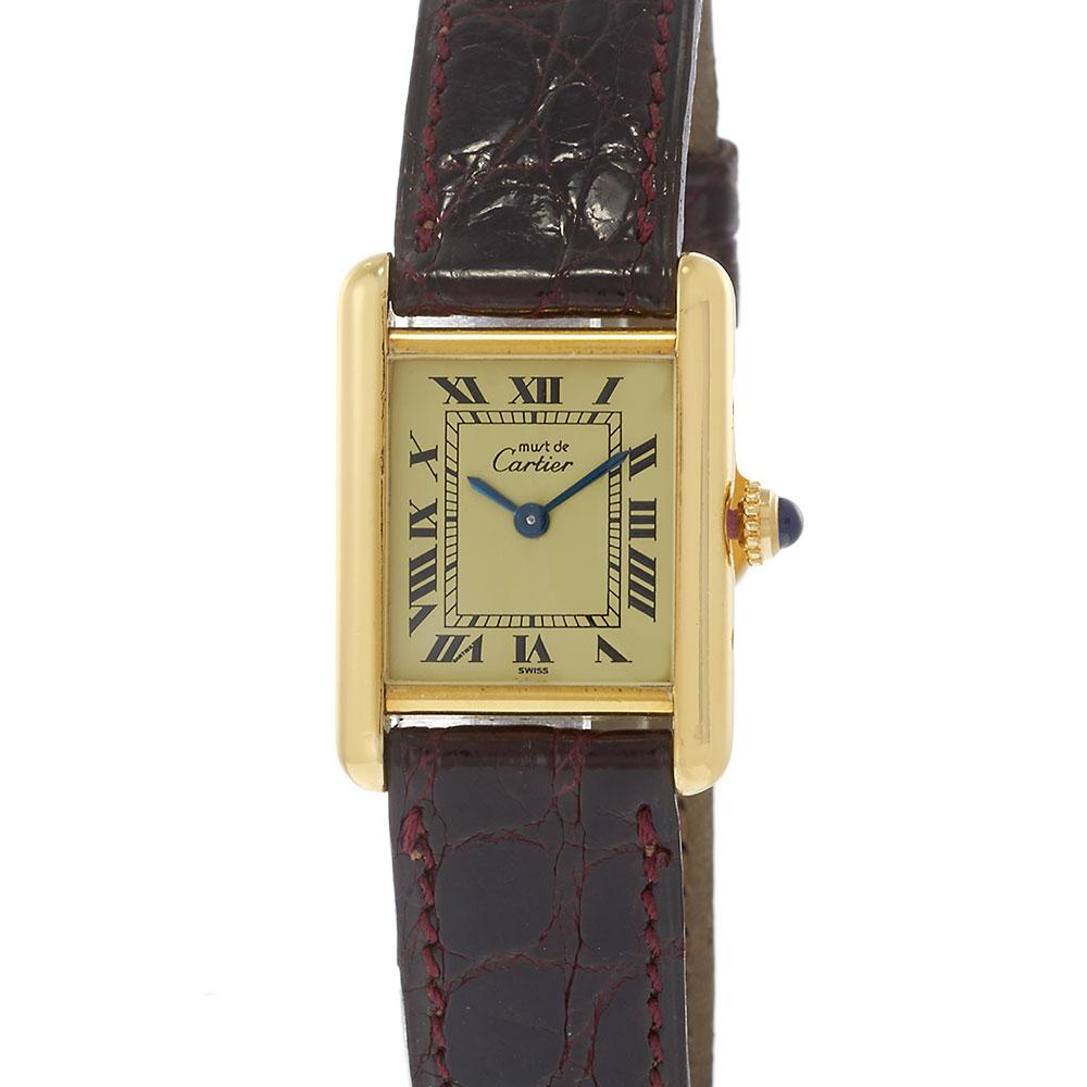 Vintage 1980s Must De Cartier Small Size Vermeil Quartz Watch