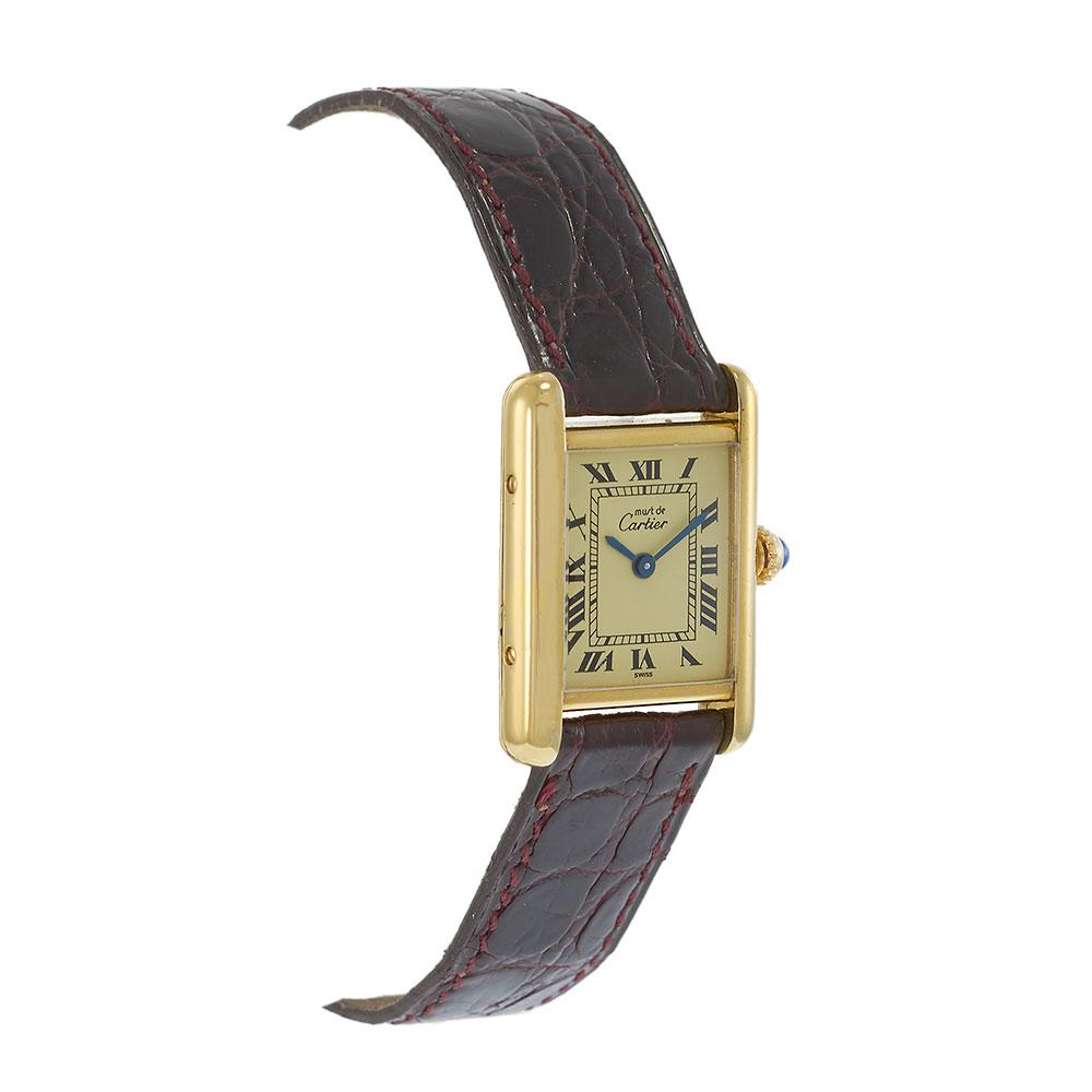 Vintage 1980s Must De Cartier Small Size Vermeil Quartz Watch