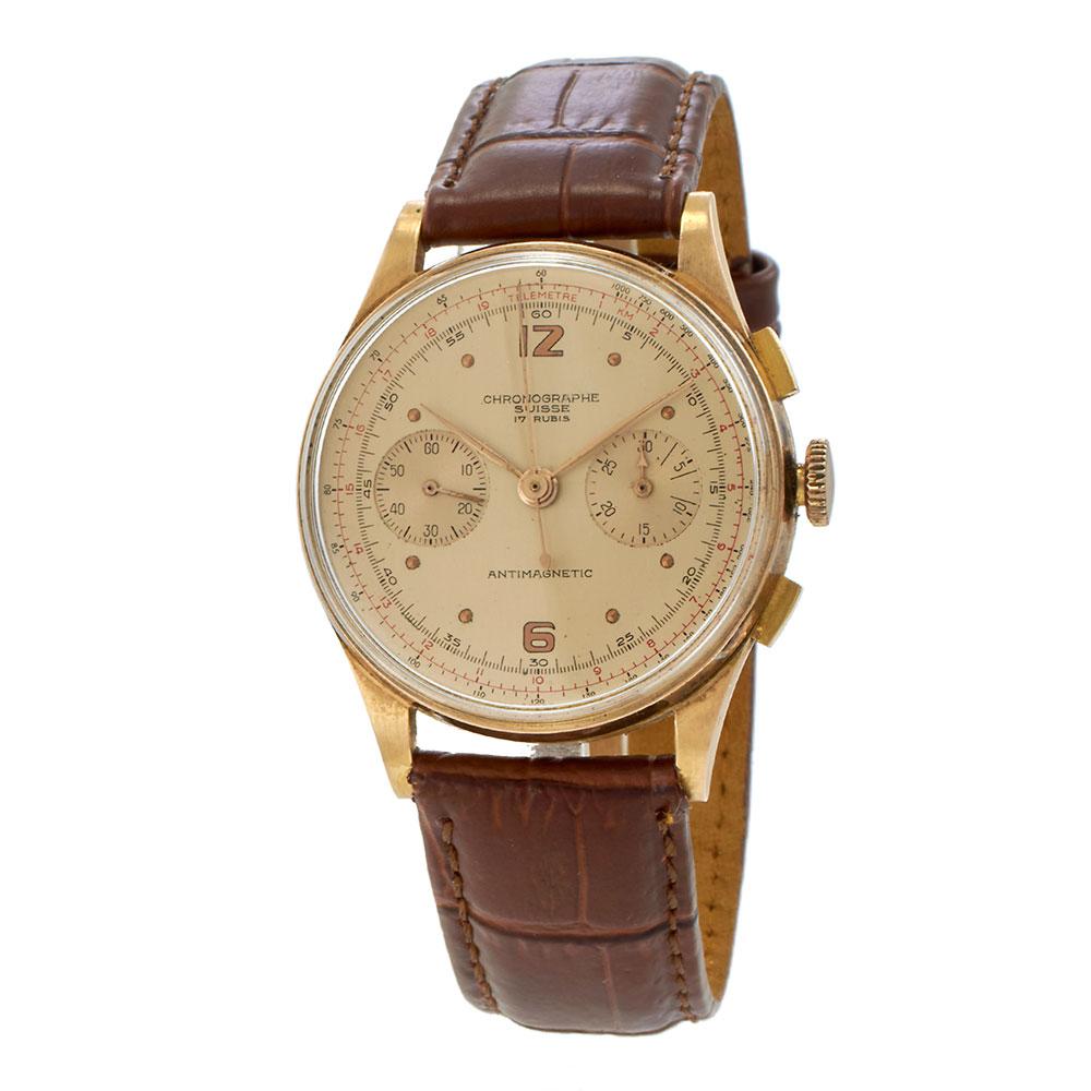 Vintage 1950s Chronograph Suisse 37MM 18KT Rose Gold