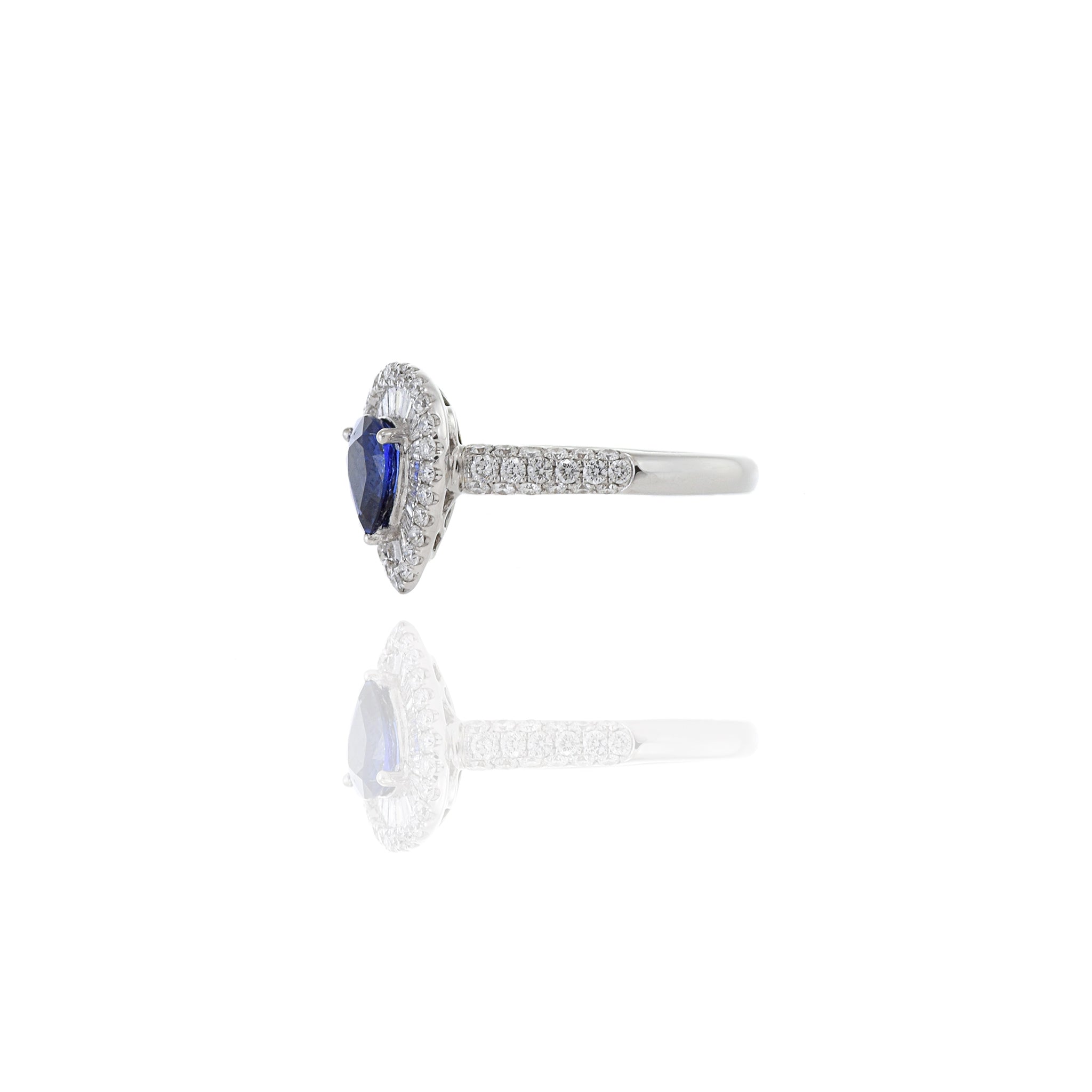 18KT White Gold Pear Shaped Blue Sapphire And Diamond Ring