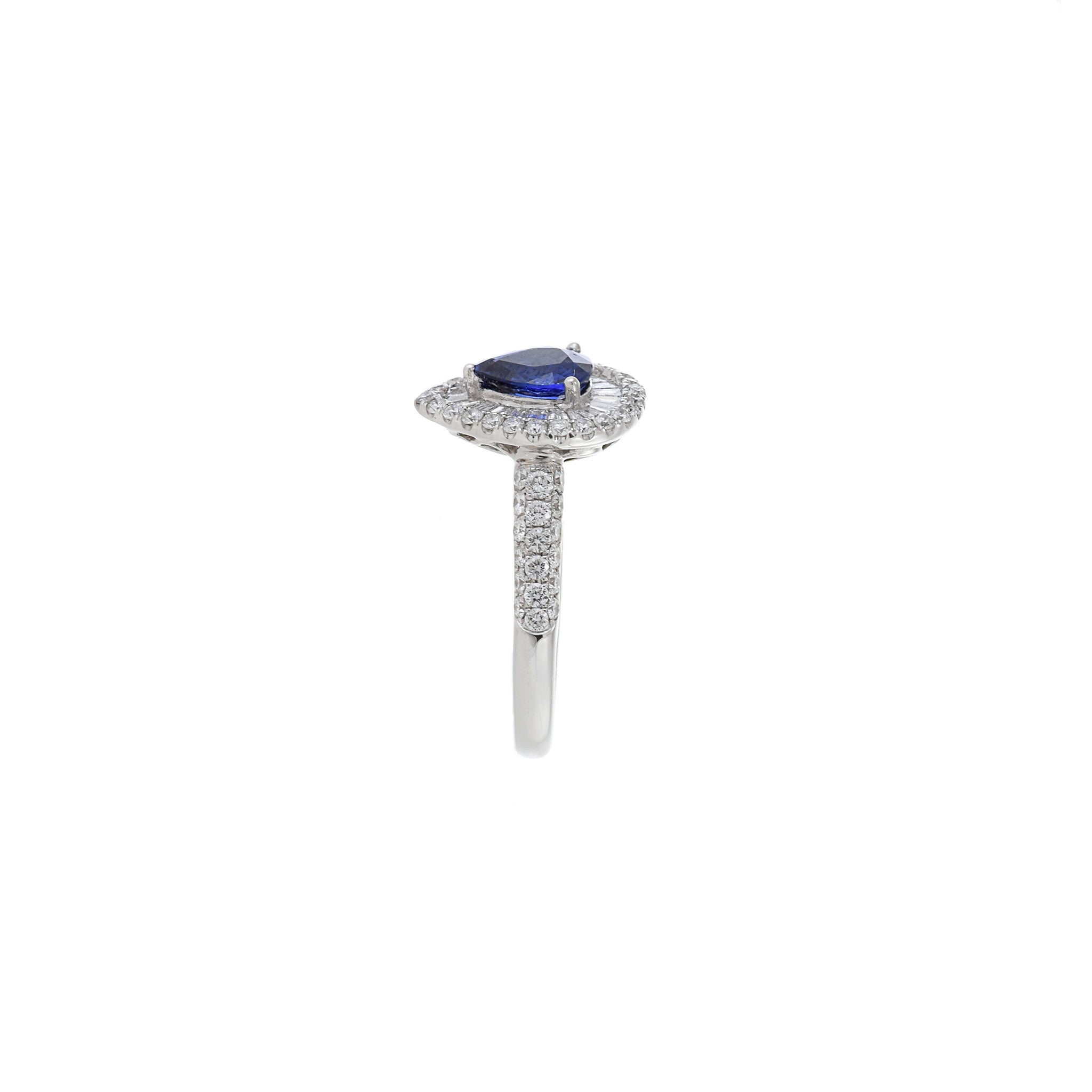 18KT White Gold Pear Shaped Blue Sapphire And Diamond Ring