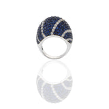 18KT White Gold Blue Sapphire And Diamond Dome Ring