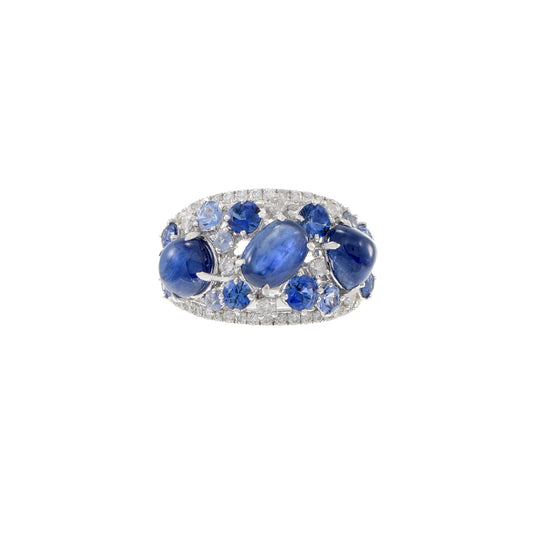 18KT White Gold Cabochon Blue Sapphire And Diamond Ring