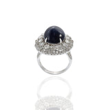 18KT White Gold Cabochon Cut Blue Sapphire And Diamond Ring