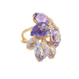 18KT Pink Gold Amethyst Petal Ring with Diamond Leaf Accents