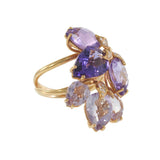 18KT Pink Gold Amethyst Petal Ring with Diamond Leaf Accents