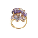 18KT Pink Gold Amethyst Petal Ring with Diamond Leaf Accents