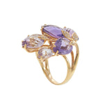 18KT Pink Gold Amethyst Petal Ring with Diamond Leaf Accents