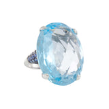 Oval Blue Topaz, Sapphire, and Diamond Ring in 18KT White Gold