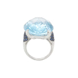 Oval Blue Topaz, Sapphire, and Diamond Ring in 18KT White Gold
