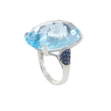 Oval Blue Topaz, Sapphire, and Diamond Ring in 18KT White Gold