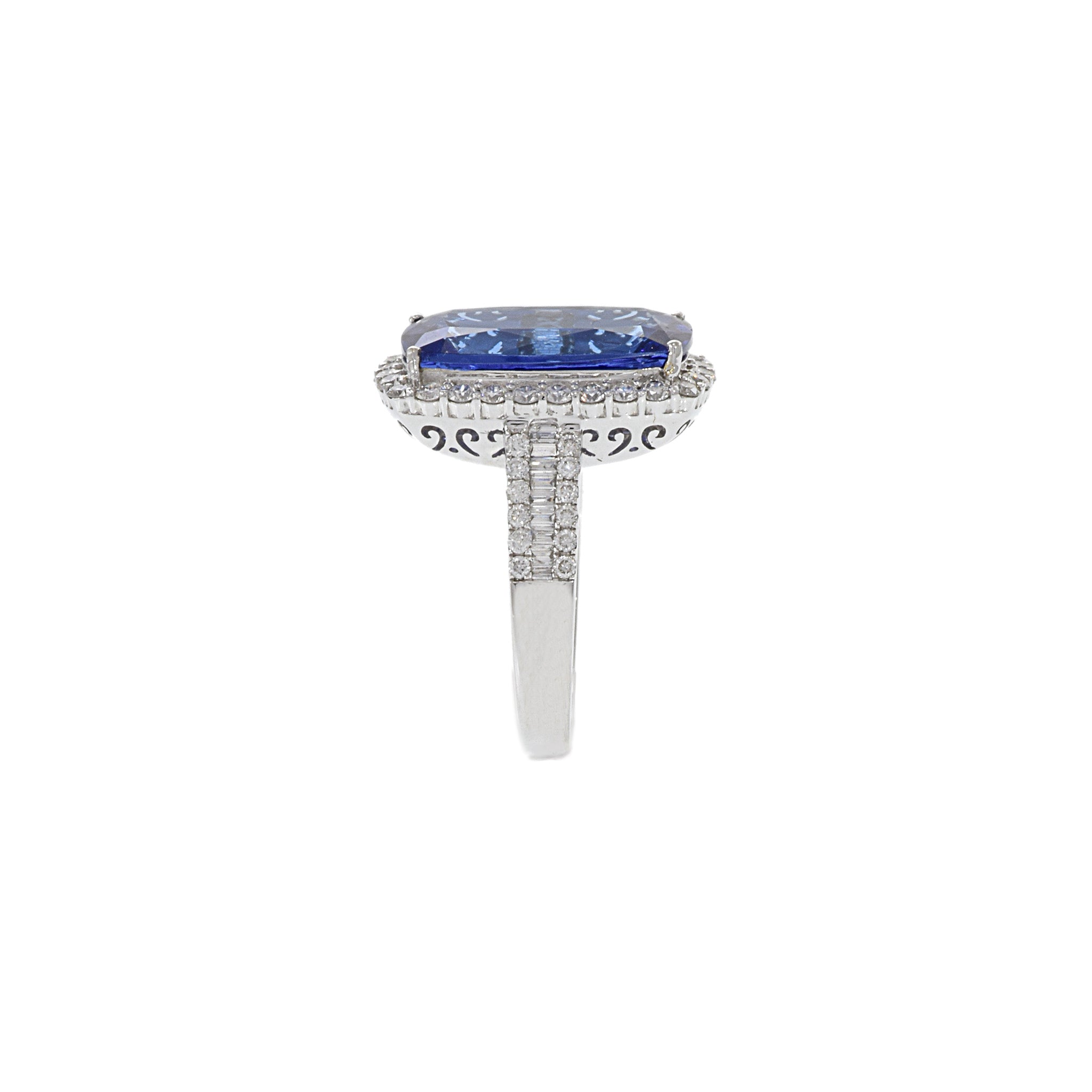 18KT White Gold Cushion Cut Tanzanite And Diamond Ring