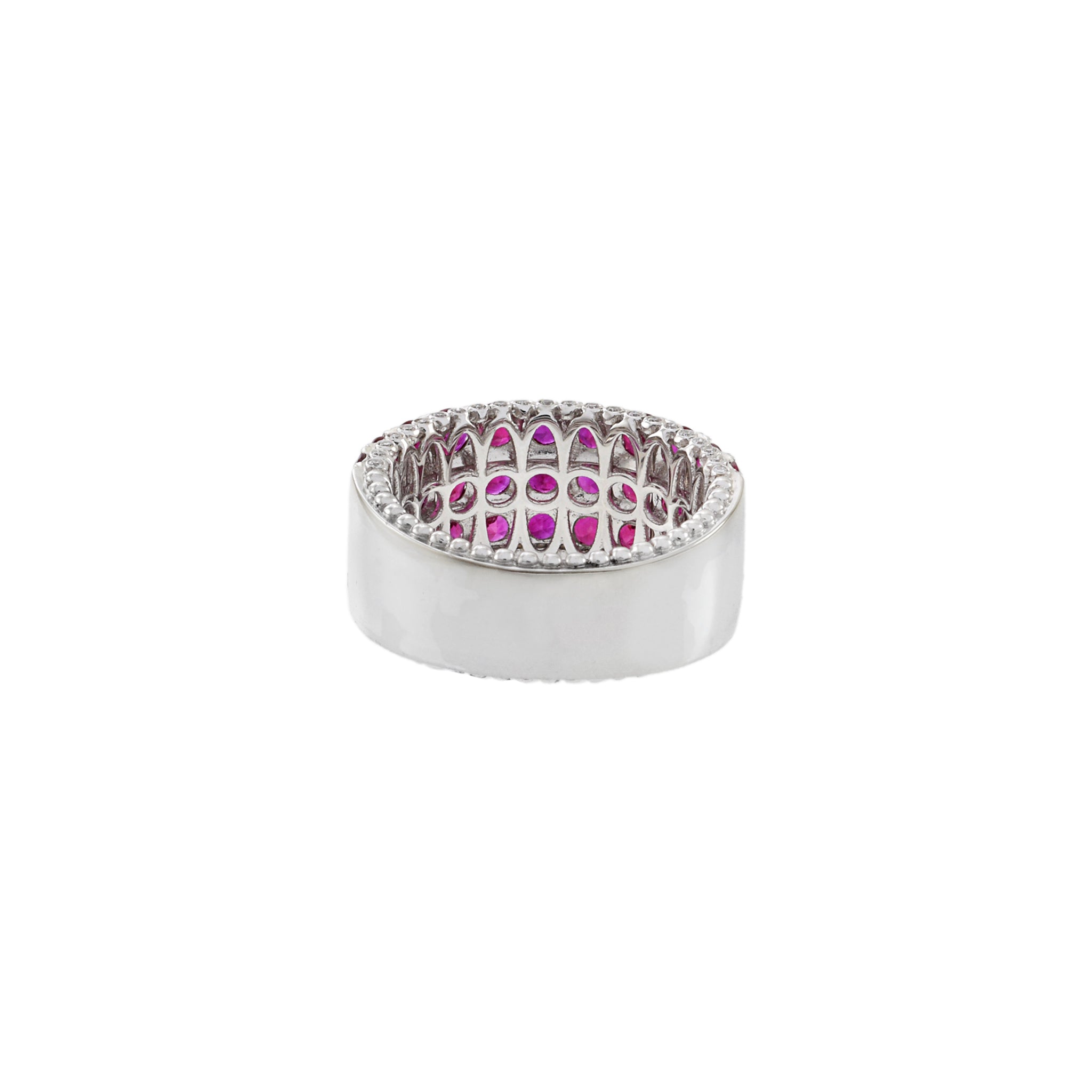 18KT White Gold Round Cut Diamond and Ruby Ring