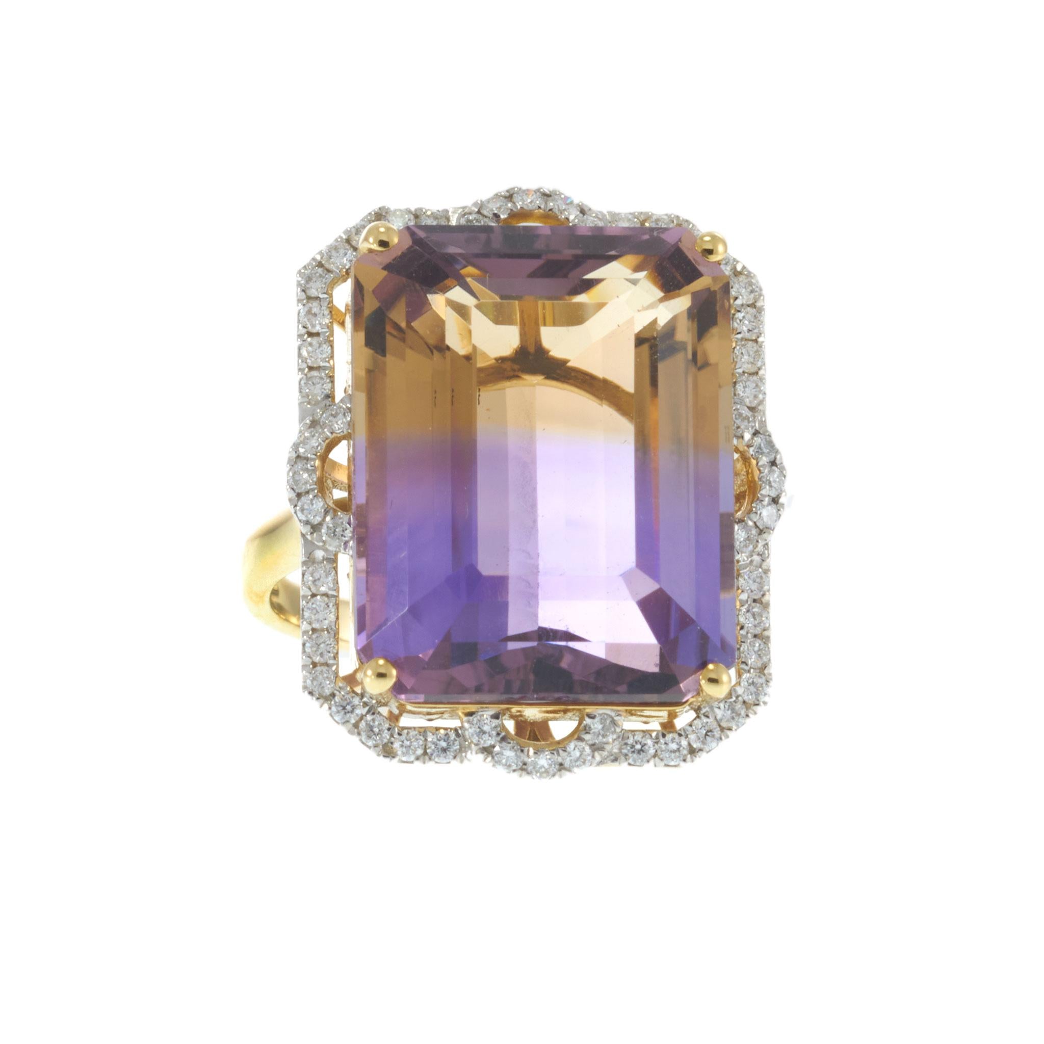 18KT Yellow Gold Ametrine and Diamond Halo Ring