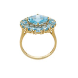 18KT Yellow Gold Blue Topaz & Diamond Cluster Ring