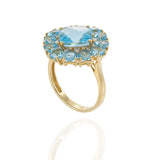 18KT Yellow Gold Blue Topaz & Diamond Cluster Ring