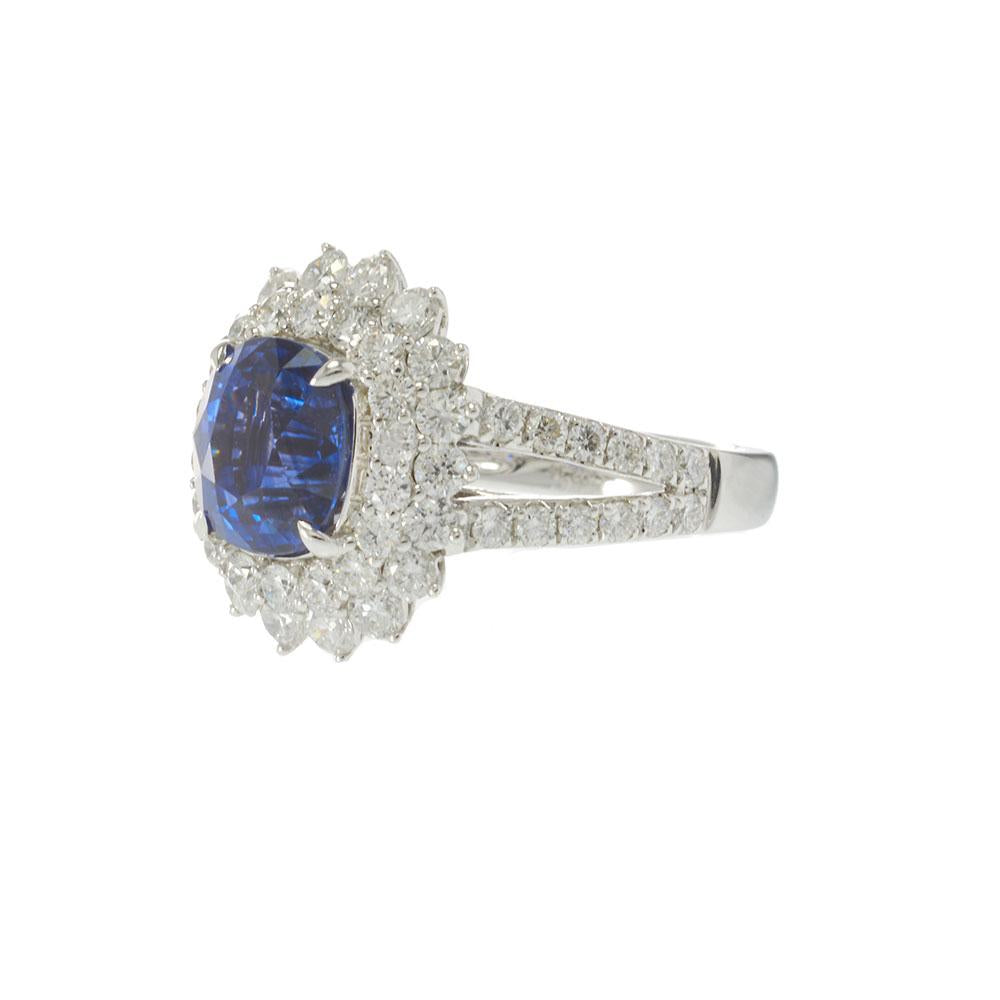 18KT White Gold 4.89CT Sapphire and 2.14CT Diamond Cluster Ring