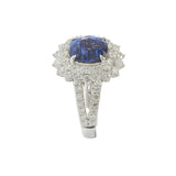 18KT White Gold 4.89CT Sapphire and 2.14CT Diamond Cluster Ring