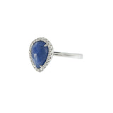 14KT White Gold Pear Shape Sapphire and Diamond Halo Ring