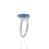 14KT White Gold Pear Shape Sapphire and Diamond Halo Ring