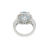 14K White Gold Oval Aquamarine and Diamond Double Halo Ring