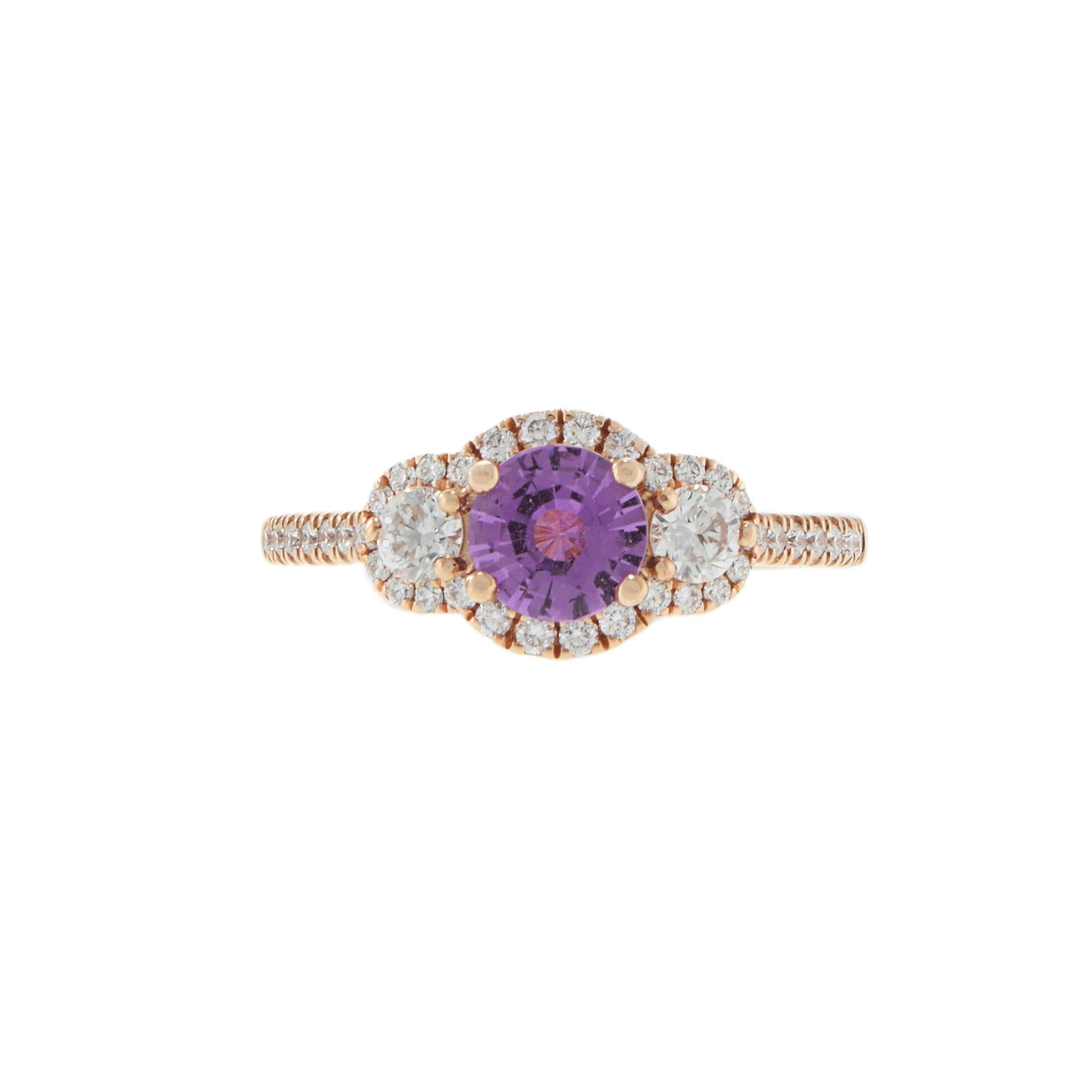 14KT Rose Gold Pink Sapphire and Diamond Ring