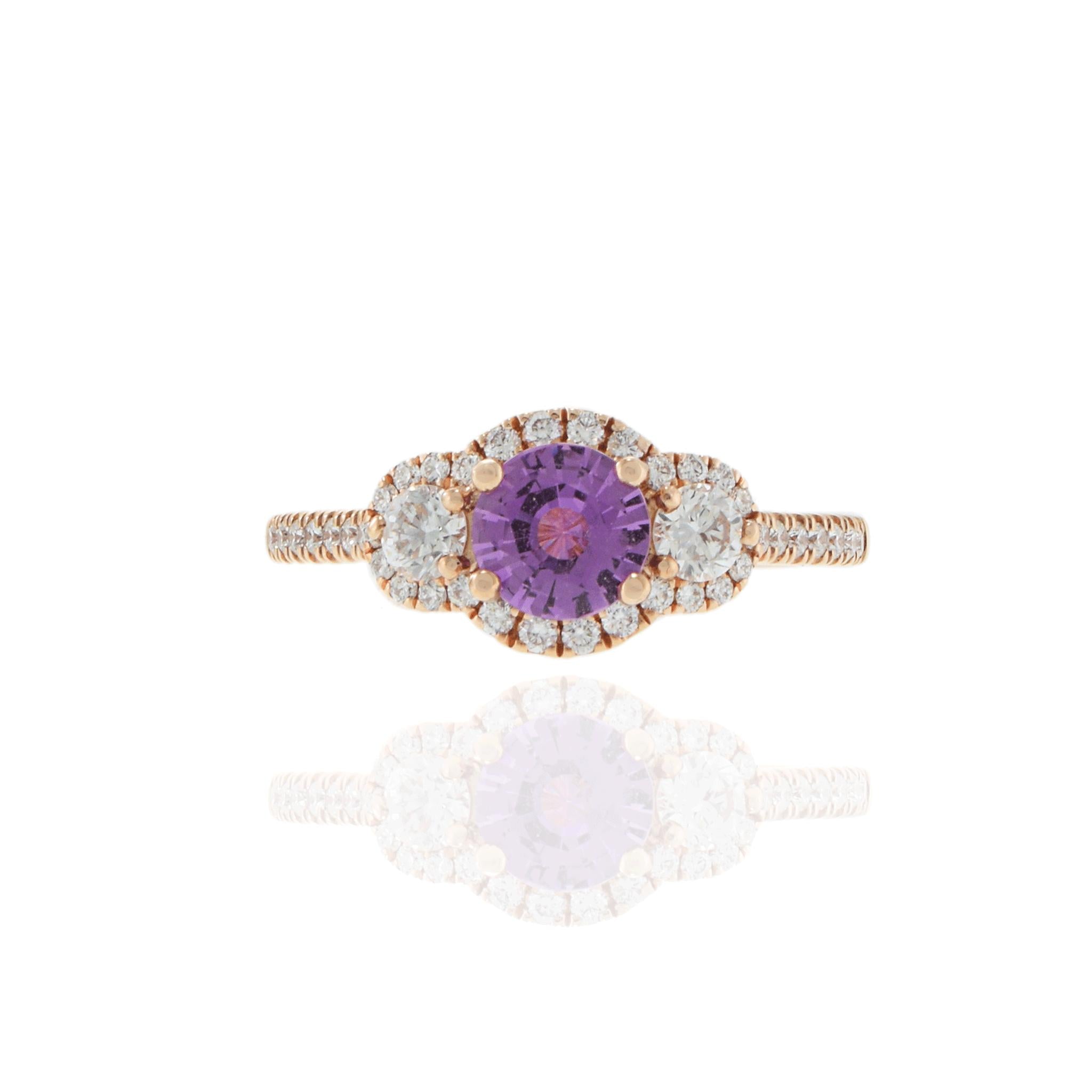 14KT Rose Gold Pink Sapphire and Diamond Ring