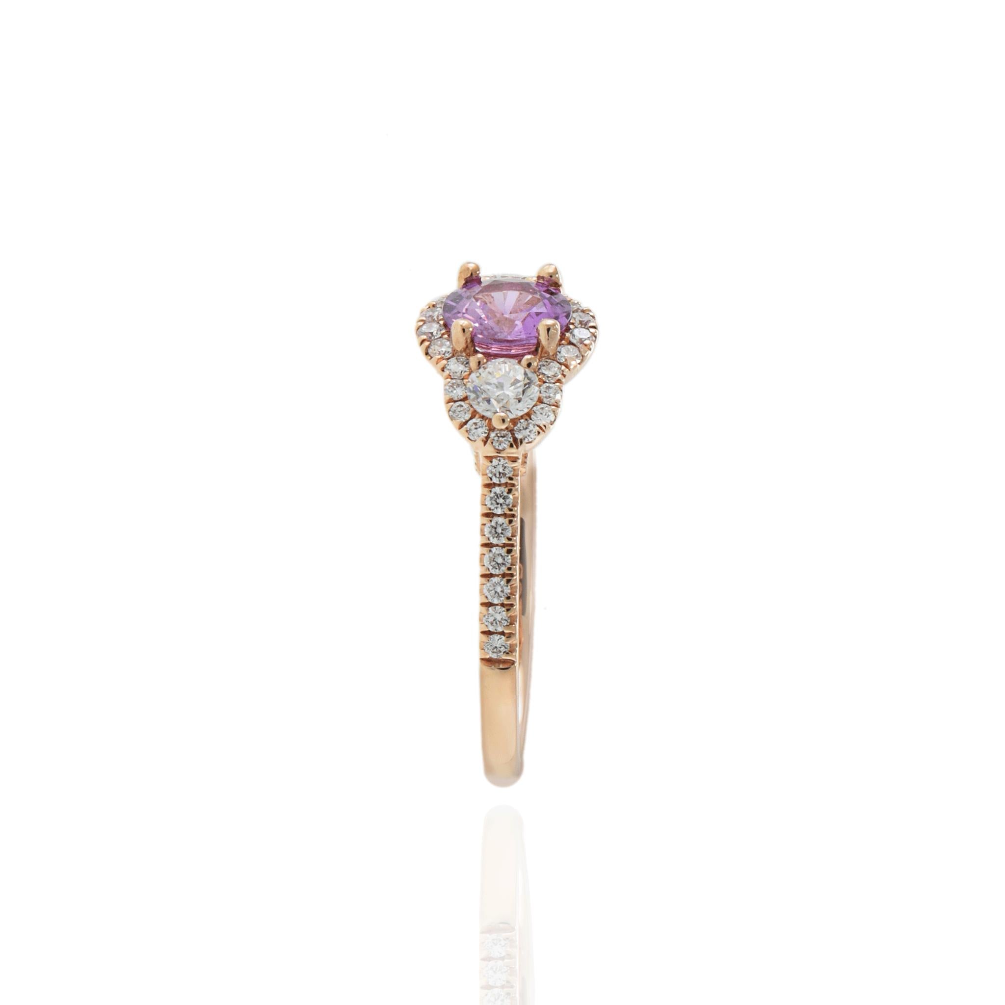 14KT Rose Gold Pink Sapphire and Diamond Ring