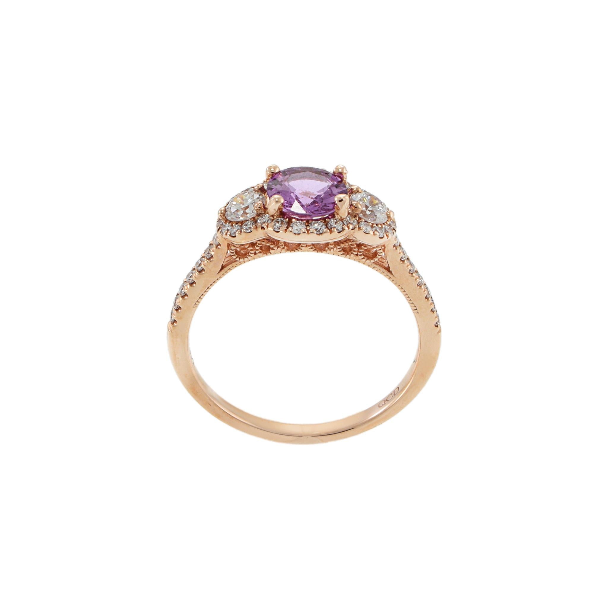 14KT Rose Gold Pink Sapphire and Diamond Ring