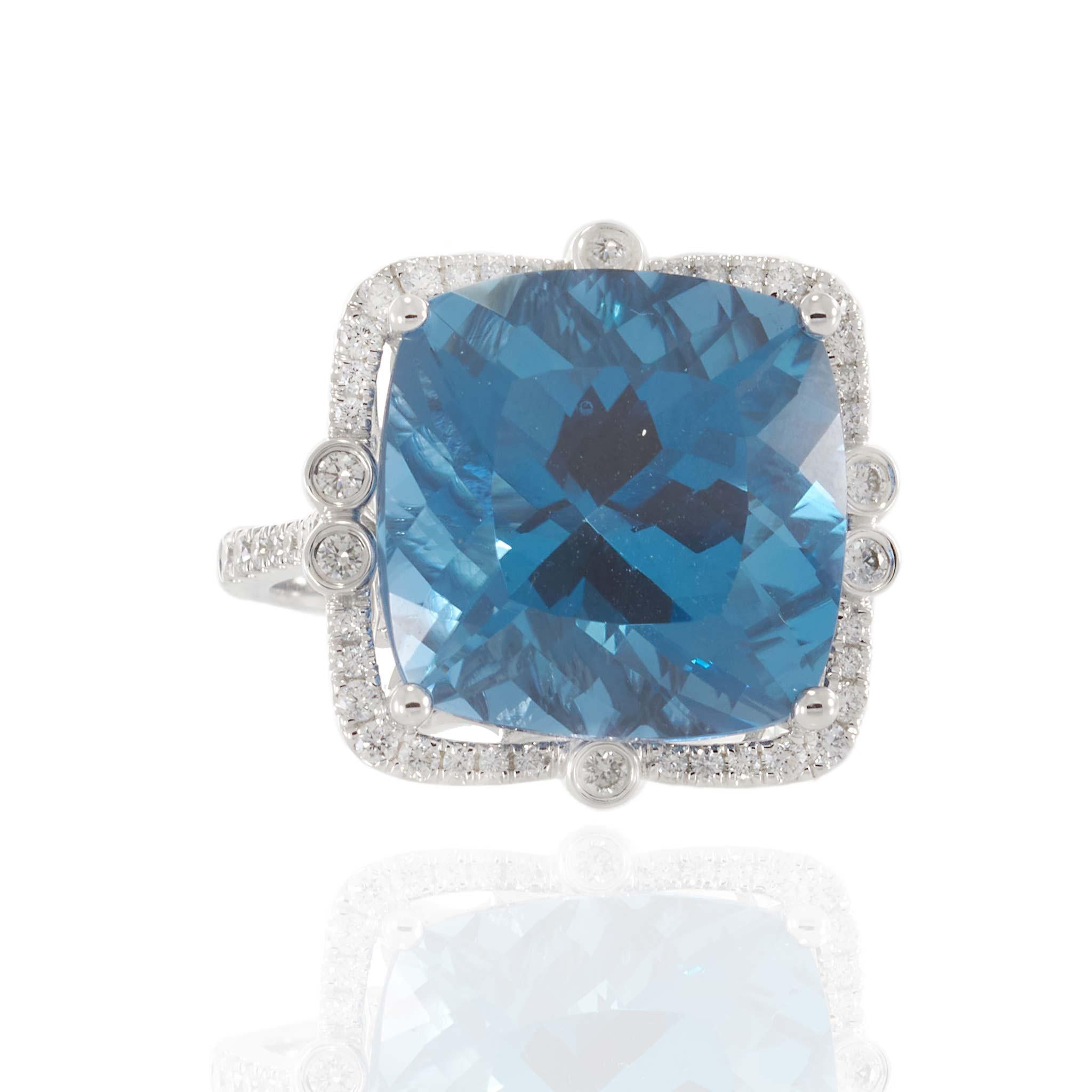 London Blue Topaz and Diamond Ring in 14KT White Gold