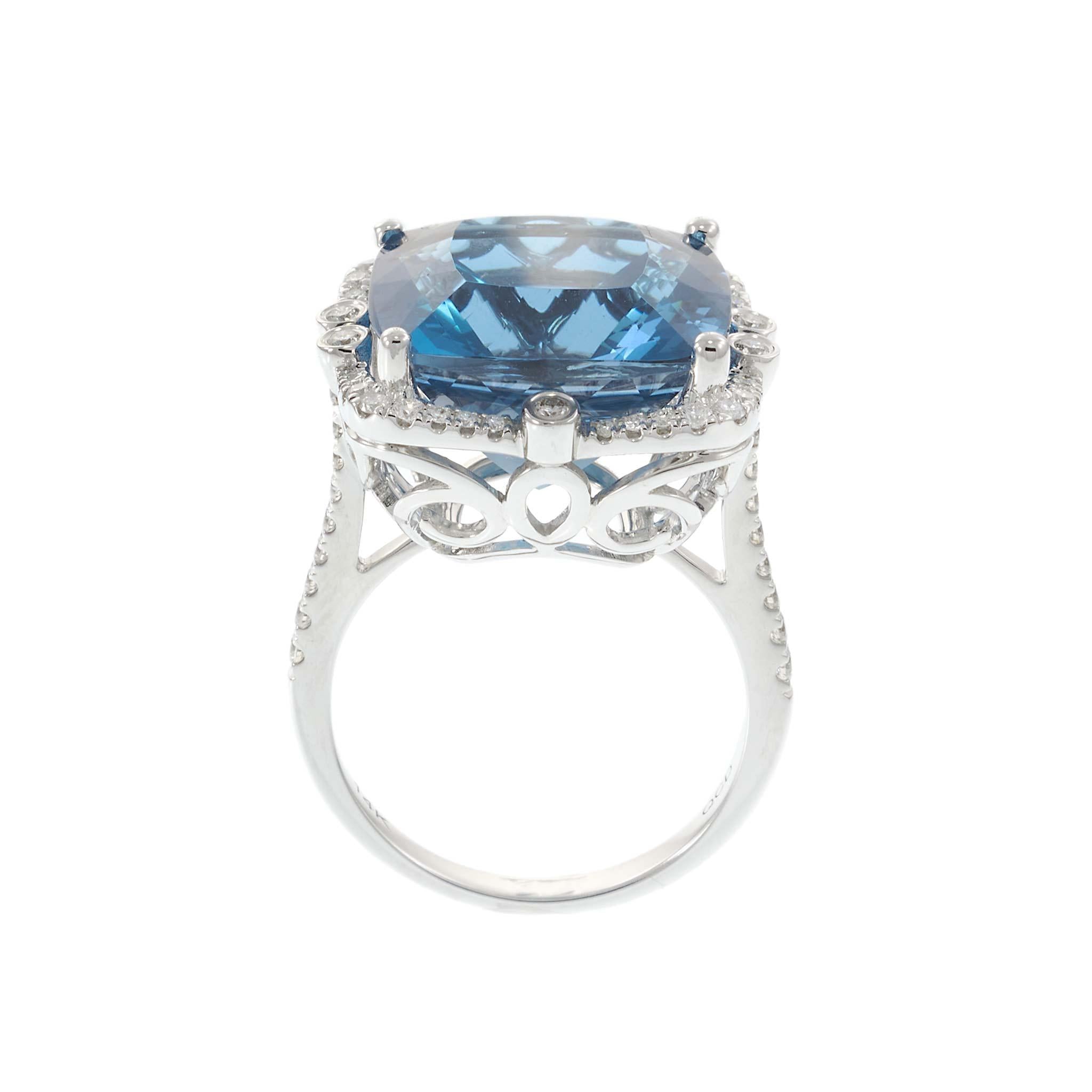London Blue Topaz and Diamond Ring in 14KT White Gold