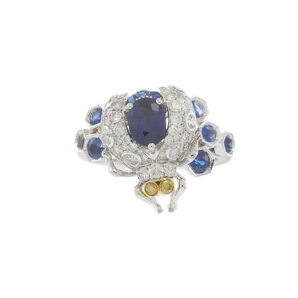 14KT White Gold Diamond and Sapphire "Fly" Ring