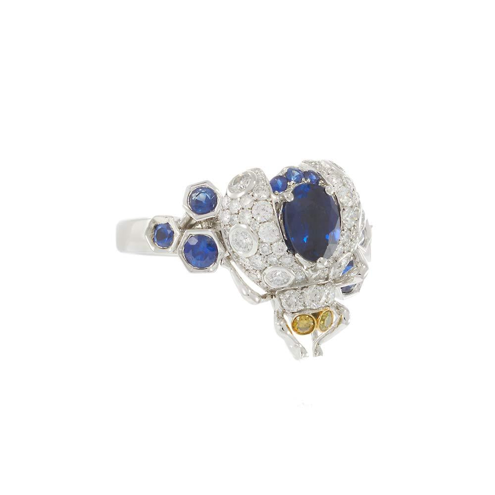 14KT White Gold Diamond and Sapphire "Fly" Ring