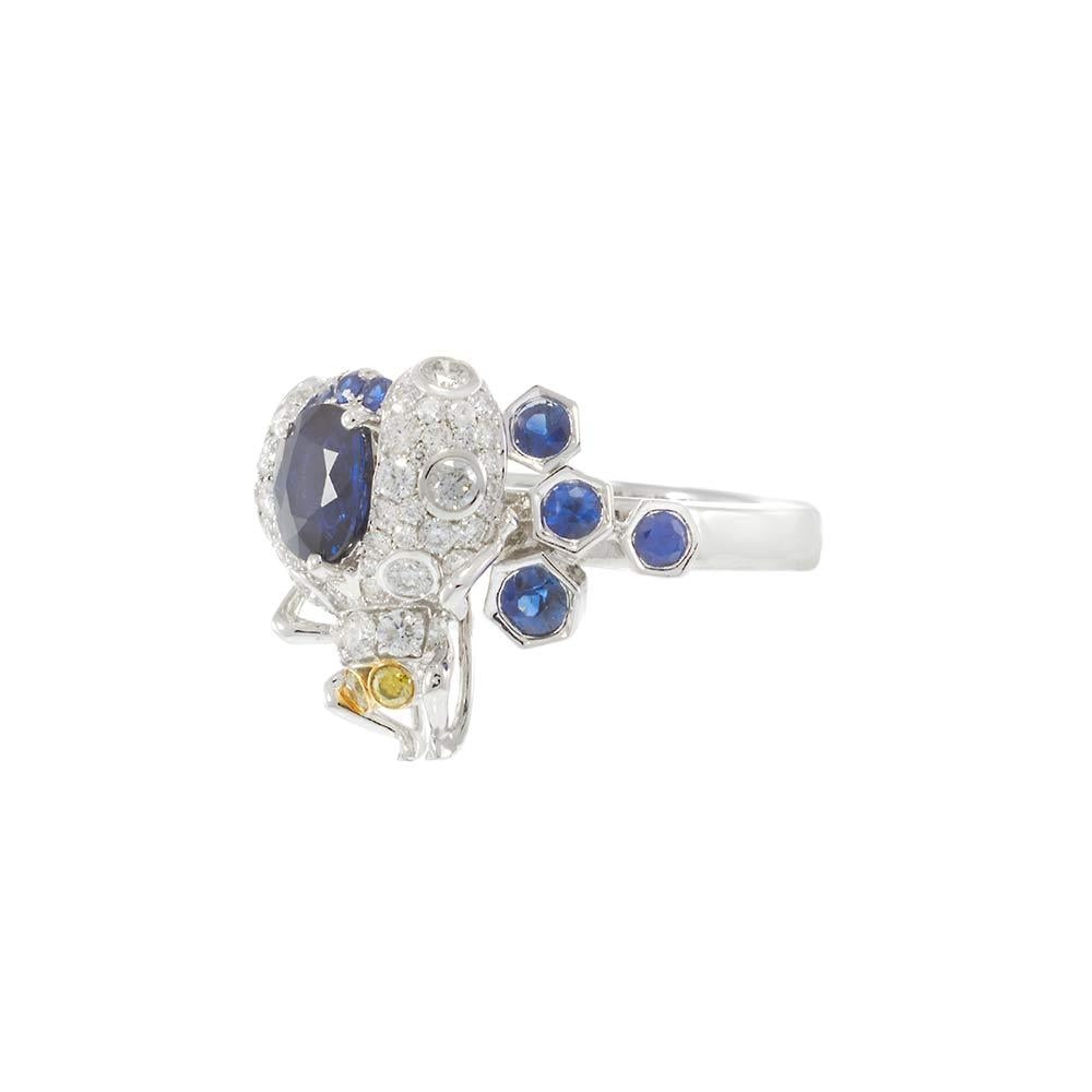 14KT White Gold Diamond and Sapphire "Fly" Ring