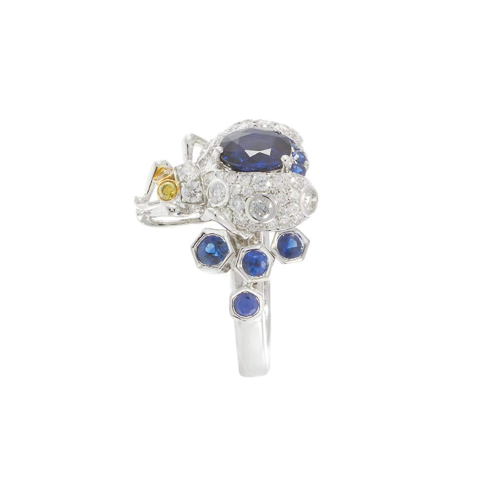 14KT White Gold Diamond and Sapphire "Fly" Ring