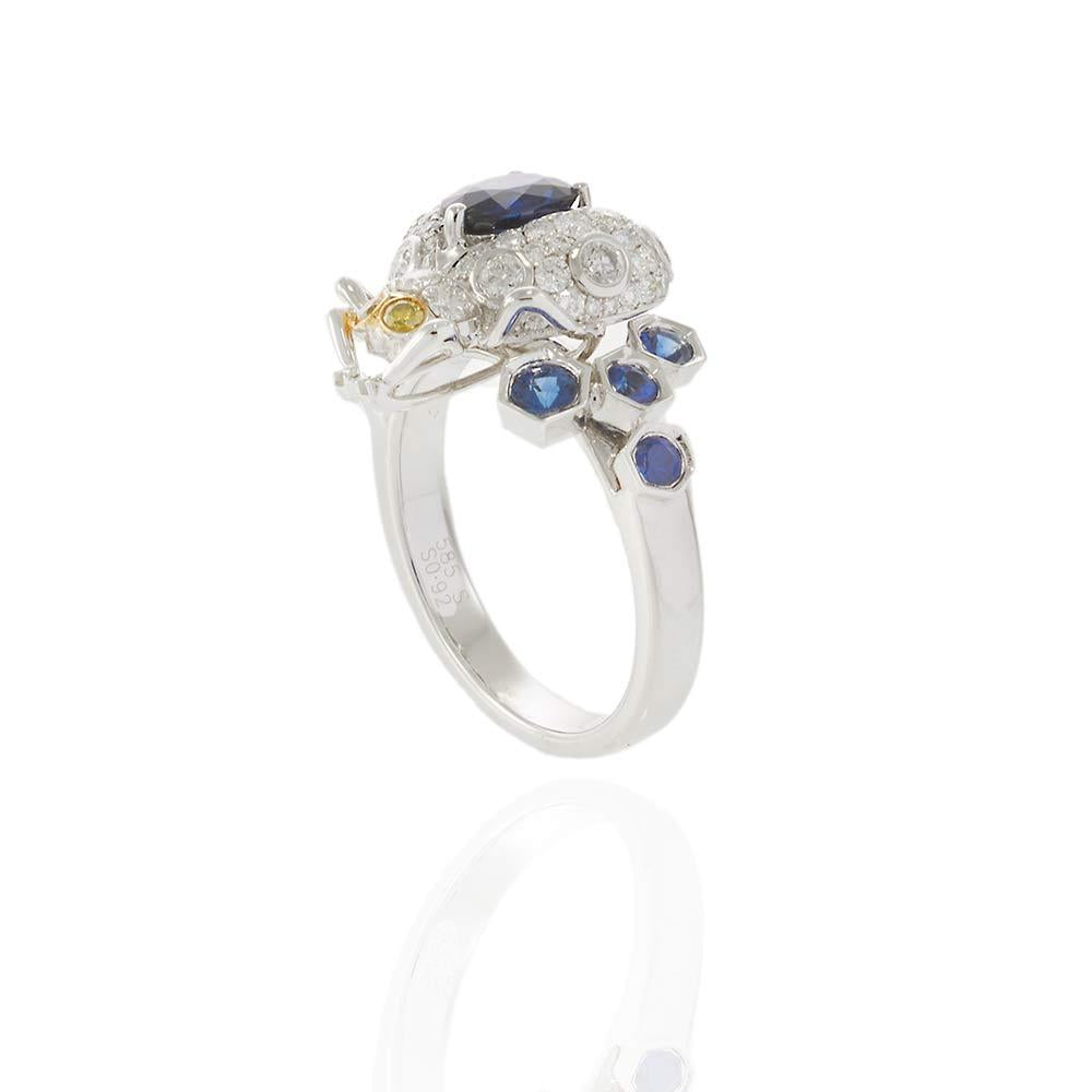 14KT White Gold Diamond and Sapphire "Fly" Ring