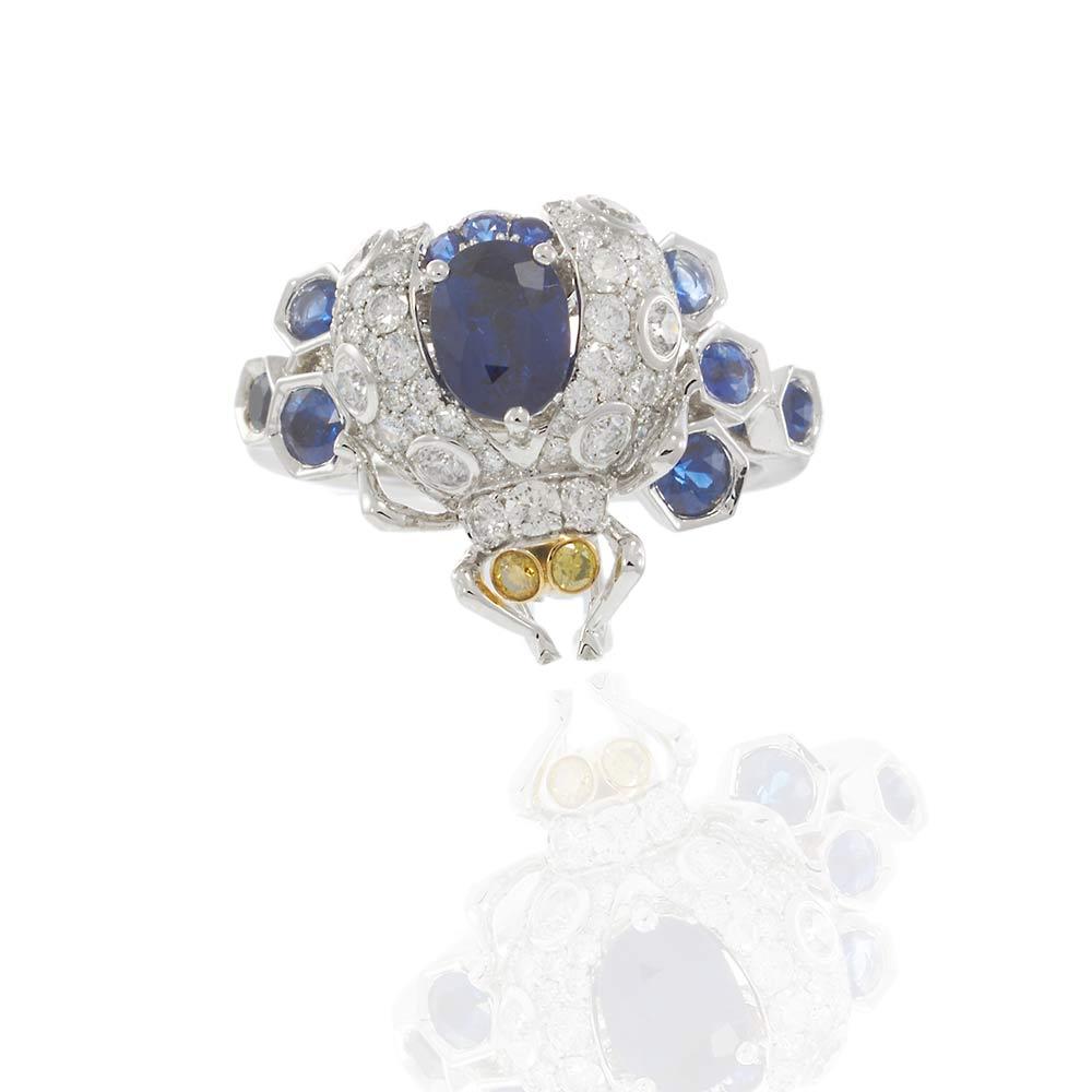 14KT White Gold Diamond and Sapphire "Fly" Ring