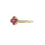 14KT Yellow Gold Ruby Clover Flower and Diamond Accent Ring