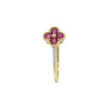 14KT Yellow Gold Ruby Clover Flower and Diamond Accent Ring