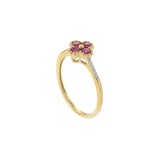 14KT Yellow Gold Ruby Clover Flower and Diamond Accent Ring
