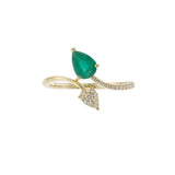 14KT Yellow Gold Pear-Shaped Emerald & Diamond Fancy Petal Ring