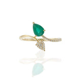14KT Yellow Gold Pear-Shaped Emerald & Diamond Fancy Petal Ring